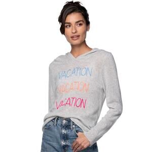 Golden Sun 100% Cashmere Hoodie Sweater w/ Embroidery Stitch "Vacation" XS / S